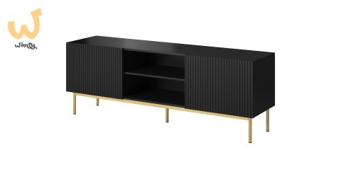 Szafka RTV PAFOS na złotym stelażu ze stali 150x40x60 czarny mat