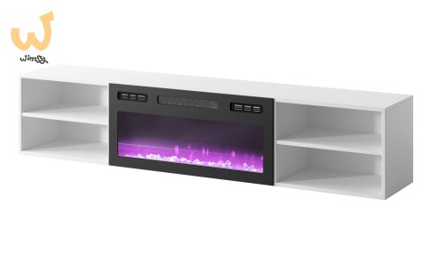 Szafka RTV POLO 180x33x39 biały + kominek czarny Szafka RTV POLO 180x33x39 biały + kominek czarny