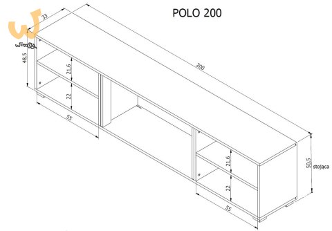 Szafka RTV POLO 180x33x39 biały + kominek czarny Szafka RTV POLO 180x33x39 biały + kominek czarny