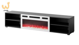 Szafka RTV POLO 180x33x39 czarny + kominek biały