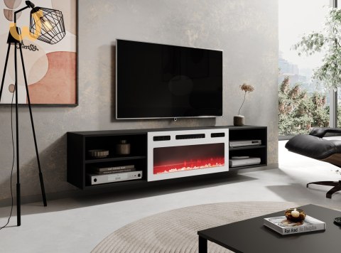 Szafka RTV POLO 180x33x39 czarny + kominek biały Szafka RTV POLO 180x33x39 czarny + kominek biały