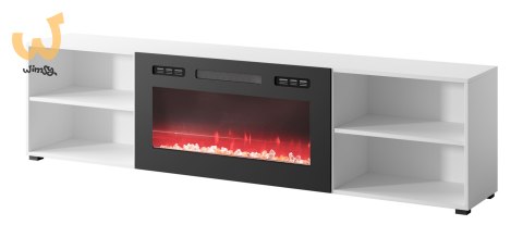 Szafka RTV POLO 200x33x50,5 biały + kominek czarny