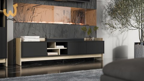 Szafka RTV PORTO 3D 190x38x50 dąb/czarny Szafka RTV PORTO 3D 190x38x50 dąb/czarny