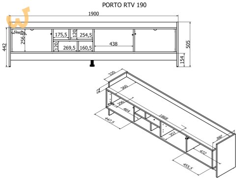 Szafka RTV PORTO 3D 190x38x50 dąb/czarny Szafka RTV PORTO 3D 190x38x50 dąb/czarny