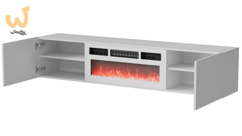 Szafka RTV ROTA 183x35x37 biały mat + biały kominek Szafka RTV ROTA 183x35x37 biały mat + biały kominek