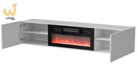 Szafka RTV ROTA 183x35x37 biały mat + czarny kominek Szafka RTV ROTA 183x35x37 biały mat + czarny kominek