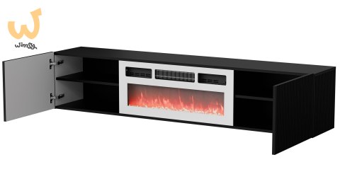 Szafka RTV ROTA 183x35x37 czarny mat + biały kominek Szafka RTV ROTA 183x35x37 czarny mat + biały kominek