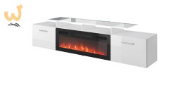 Szafka RTV ROVA z kominkiem elektrycznym 190x37x48 biały/biały połysk