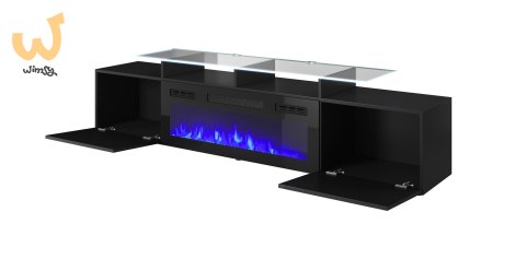 Szafka RTV ROVA z kominkiem elektrycznym 190x37x48 czarny/czarny połysk Szafka RTV ROVA z kominkiem elektrycznym 190x37x48 czarny/czarny połysk