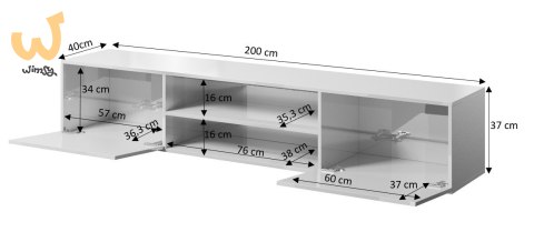Szafka RTV SLIDE 200K 200x40xH37 cała w białym połysku Szafka RTV SLIDE 200K 200x40xH37 cała w białym połysku