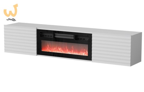 Szafka RTV TULA 183x35x37 biały mat + czarny kominek