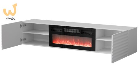 Szafka RTV TULA 183x35x37 biały mat + czarny kominek Szafka RTV TULA 183x35x37 biały mat + czarny kominek