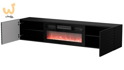 Szafka RTV TULA 183x35x37 czarny mat + czarny kominek Szafka RTV TULA 183x35x37 czarny mat + czarny kominek