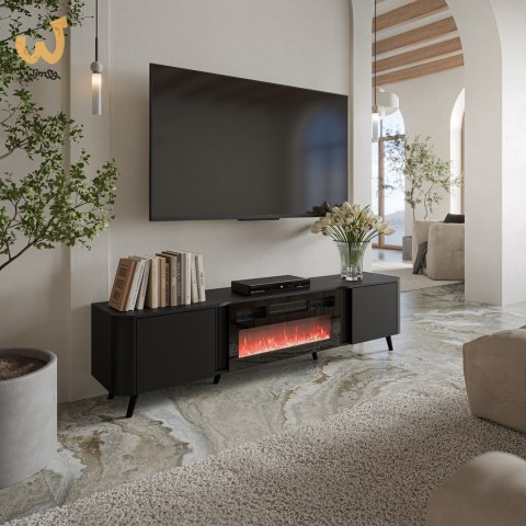 Szafka RTV VOLARE 200x39x49 czarny mat + kominek Szafka RTV VOLARE 200x39x49 czarny mat + kominek