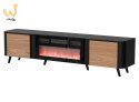 Szafka RTV VOLARE 200x39x49 czarny/orzech + kominek