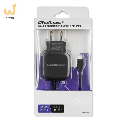 Ładowarka Qoltec 50190 (3400 mA; 17W; USB, USB typ C) Ładowarka Qoltec 50190 (3400 mA; 17W; USB, USB typ C)
