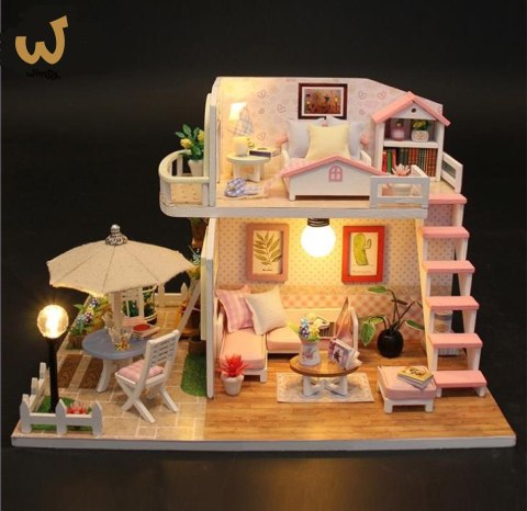 Domek dla lalek drewniany model do złożenia LED 19,5cm Domek dla lalek drewniany model do złożenia LED 19,5cm