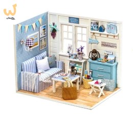 Domek dla lalek drewniany pokój dzienny model do złożenia LED DIY 3016 15,02cm