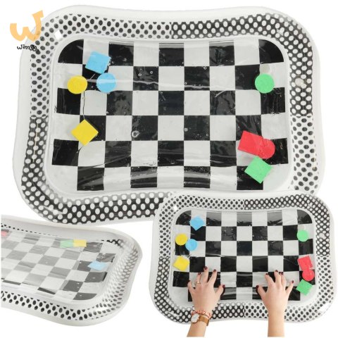 Mata wodna sensoryczna dmuchana dla niemowląt czarno-biała szachownica XXL 65x50 cm Mata wodna sensoryczna dmuchana dla niemowląt czarno-biała szachownica XXL 65x50 cm