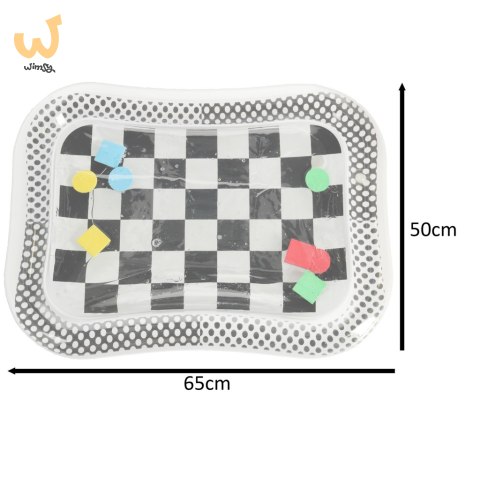 Mata wodna sensoryczna dmuchana dla niemowląt czarno-biała szachownica XXL 65x50 cm Mata wodna sensoryczna dmuchana dla niemowląt czarno-biała szachownica XXL 65x50 cm