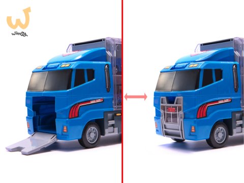 Transporter ciężarówka TIR wyrzutnia + metalowe auta policja Transporter ciężarówka TIR wyrzutnia + metalowe auta policja
