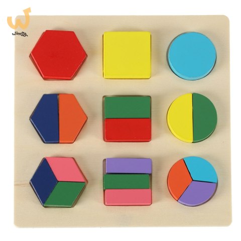 Układanka drewniana figury geometryczne nauka kształtów ułamków Układanka drewniana figury geometryczne nauka kształtów ułamków