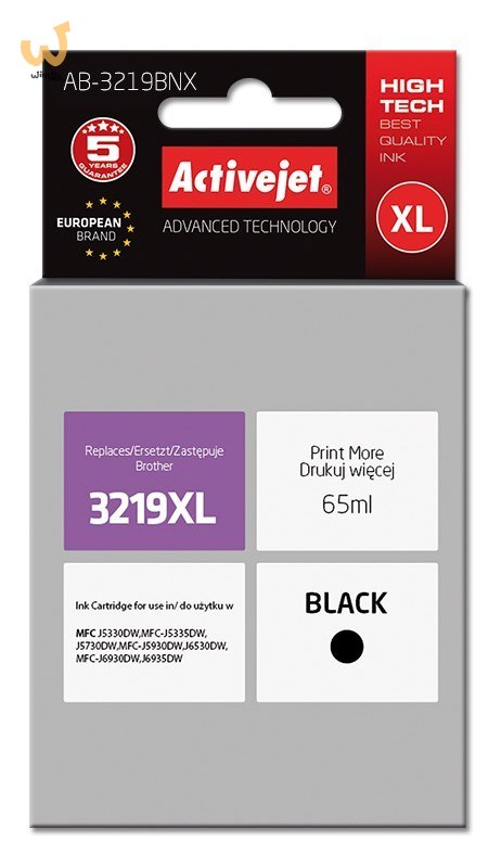 Activejet AB-3219BNX Tusz (zamiennik Brother LC3219Bk XL; Supreme; 65 ml; czarny) Activejet AB-3219BNX Tusz (zamiennik Brother LC3219Bk XL; Supreme; 65 ml; czarny)