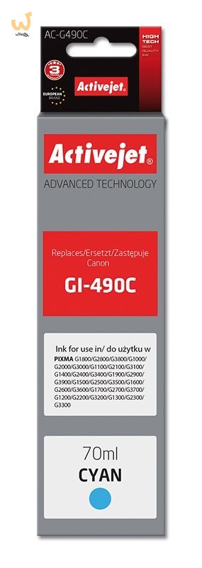 Activejet AC-G490C Tusz (zamiennik Canon GI-490C; Supreme; 70 ml; 7000 stron, niebieski) Activejet AC-G490C Tusz (zamiennik Canon GI-490C; Supreme; 70 ml; 7000 stron, niebieski)