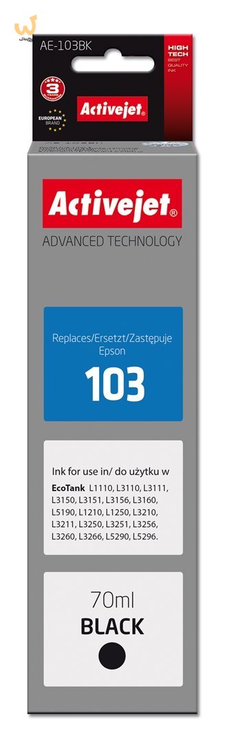 Activejet AE-103Bk Tusz (zamiennik Epson 103 C13T00S14A; Supreme; 70 ml; 4500, czarny). Buteleczki z atramentem. Activejet AE-103Bk Tusz (zamiennik Epson 103 C13T00S14A; Supreme; 70 ml; 4500, czarny). Buteleczki z atramentem.