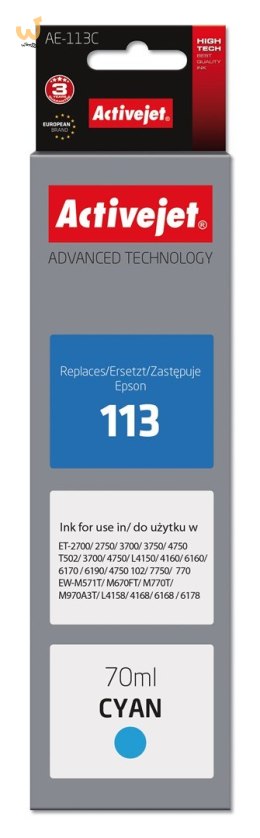 Activejet AE-113C Tusz (zamiennik Epson 113 C13T06B240; Supreme; 70ml; niebieski)