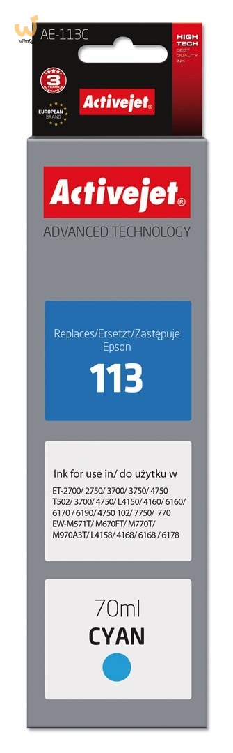 Activejet AE-113C Tusz (zamiennik Epson 113 C13T06B240; Supreme; 70ml; niebieski) Activejet AE-113C Tusz (zamiennik Epson 113 C13T06B240; Supreme; 70ml; niebieski)