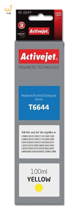 Activejet AE-664Y Tusz (zamiennik Epson T6644; Supreme; 100 ml; żółty)