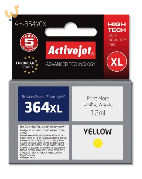 Activejet AH-364YCX Tusz (zamiennik HP 364XL CB325EE; Premium; 12 ml; żółty) Activejet AH-364YCX Tusz (zamiennik HP 364XL CB325EE; Premium; 12 ml; żółty)