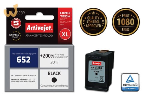 Activejet AH-652BR Tusz (zamiennik HP 652 F6V25AE; Premium; 20 ml; czarny) Activejet AH-652BR Tusz (zamiennik HP 652 F6V25AE; Premium; 20 ml; czarny)