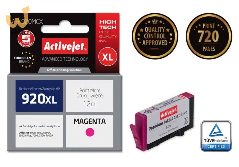 Activejet AH-920MCX Tusz (zamiennik HP 920XL CD973AE; Premium; 12 ml; czerwony) Activejet AH-920MCX Tusz (zamiennik HP 920XL CD973AE; Premium; 12 ml; czerwony)