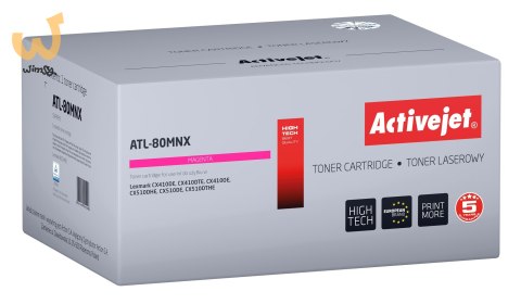 Activejet toner ATL-80MNX (zamiennik do Lexmark 80C2HME, Supreme; 3000 stron; czerwony) Activejet toner ATL-80MNX (zamiennik do Lexmark 80C2HME, Supreme; 3000 stron; czerwony)