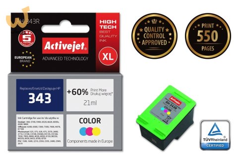 Activejet AH-343R Tusz (zamiennik HP 343 C8766EE; Premium; 21 ml; kolor) Activejet AH-343R Tusz (zamiennik HP 343 C8766EE; Premium; 21 ml; kolor)