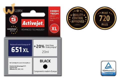 Activejet AH-651BRX Tusz (zamiennik HP 651 C2P10AE; Premium; 20 ml; czarny) Activejet AH-651BRX Tusz (zamiennik HP 651 C2P10AE; Premium; 20 ml; czarny)