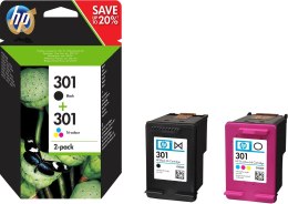 Tusz HP zestaw HP 301+HP 301, HP301+HP301=N9J72AE, zawiera czarny i kolor, CH561EE+CH562EE, zastąpił CR340EE, J3M81AE
