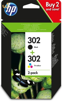 Tusz HP zestaw HP 302+HP 302, HP302+HP302=X4D37AE, zawiera czarny i kolor, F6U66AE+F6U65AE