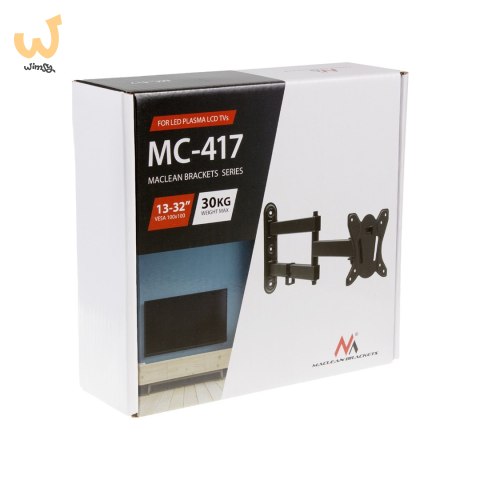 MACLEAN UCHWYT DO TELEWIZORA LUB MONITORA MAX. VESA 100X100, 13-32", 30KG, CZARNY MC-417 MACLEAN UCHWYT DO TELEWIZORA LUB MONITORA MAX. VESA 100X100, 13-32", 30KG, CZARNY MC-417