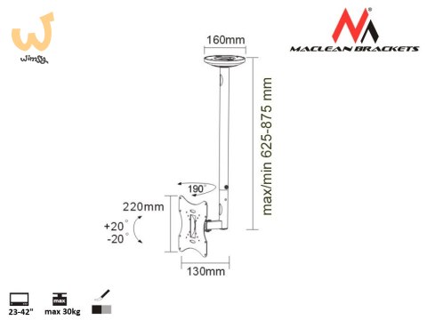 Uchwyt ścienny do telewizora Maclean MC-504S (Obrotowy, sufitowy, Uchylny - 42"; max. 30kg) Uchwyt ścienny do telewizora Maclean MC-504S (Obrotowy, sufitowy, Uchylny - 42"; max. 30kg)