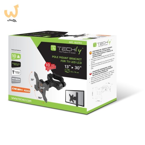 TECHLY UCHWYT NA SŁUP TV LED/LCD 13-30 CALI 10KG O TECHLY UCHWYT NA SŁUP TV LED/LCD 13-30 CALI 10KG O
