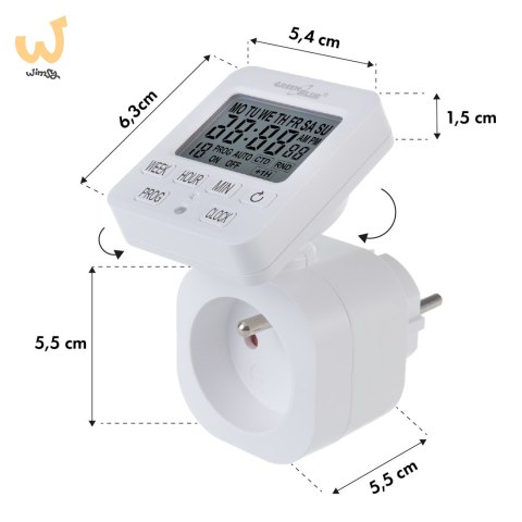 GREENBLUE WŁĄCZNIK CZASOWY- TIMER CYFROWY MAX. OBCIĄŻENIE 16A, IP20 GB605 E GREENBLUE WŁĄCZNIK CZASOWY- TIMER CYFROWY MAX. OBCIĄŻENIE 16A, IP20 GB605 E