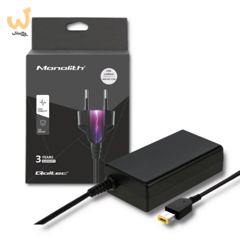 QOLTEC ZASILACZ DO LENOVO 65W | 20V | 3.25A | SLIM TIP+PIN | +KABEL ZASILAJĄCY QOLTEC ZASILACZ DO LENOVO 65W | 20V | 3.25A | SLIM TIP+PIN | +KABEL ZASILAJĄCY