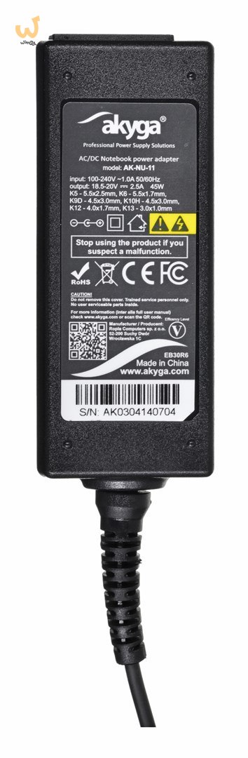 Zasilacz uniwersalny Akyga AK-NU-11 do notebooka (20 V; 2,25 A; 45W; 4.8 mm, 5.5 mm, 7.4 mm x 1.7 mm, 2.5 mm, 3 mm, 5 mm) Zasilacz uniwersalny Akyga AK-NU-11 do notebooka (20 V; 2,25 A; 45W; 4.8 mm, 5.5 mm, 7.4 mm x 1.7 mm, 2.5 mm, 3 mm, 5 mm)