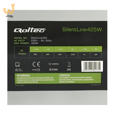 Zasilacz Qoltec 02 ATX 425W BULK II (425 W; Pasywne; 120 mm) Zasilacz Qoltec 02 ATX 425W BULK II (425 W; Pasywne; 120 mm)