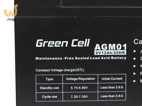 GREEN CELL AKUMULATOR ŻELOWY AGM01 6V 12AH GREEN CELL AKUMULATOR ŻELOWY AGM01 6V 12AH