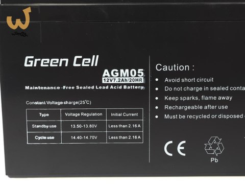 GREEN CELL AKUMULATOR ŻELOWY AGM05 12V 7,2AH GREEN CELL AKUMULATOR ŻELOWY AGM05 12V 7,2AH