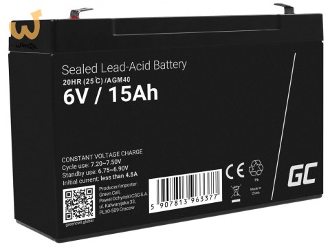 GREEN CELL AKUMULATOR ŻELOWY AGM40 6V 15AH